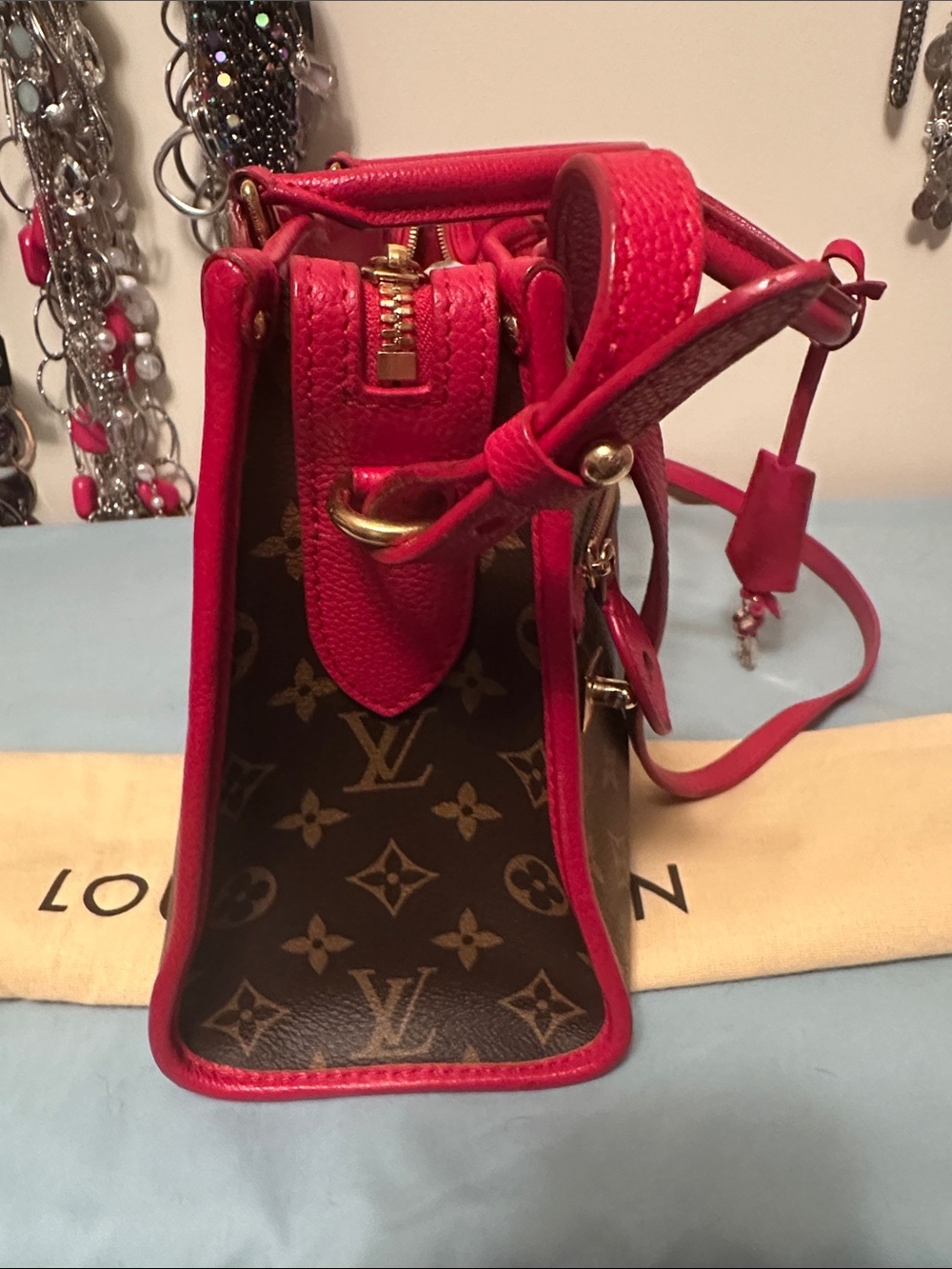 Louis Vuitton Monogram Satchel with Red Trim and Strap - Picture 4 of 6